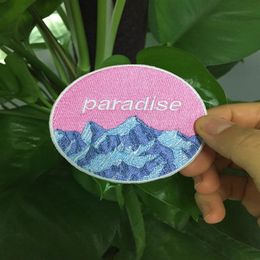 Fresh Brush Mountain Cute Pink Paradise Iron on Patches Cartoon Custom Embroidery Patches 3 INCH 229r