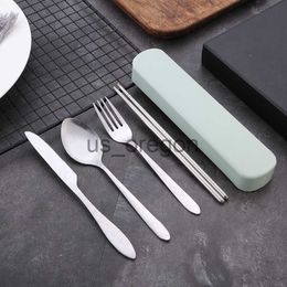 Dinnerware Sets Stainless Steel Cutlery Set with Holder Box Fork Spoon Chopsticks Suit Students School Tableware Outdoor BBQ Cutlery Tableware x0703