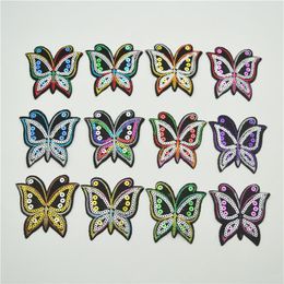 120 Mixed 12colors butterfly patches sequin patch set iron on applique sew motif badge fix2975