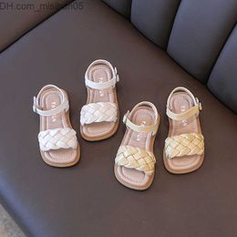 Sandals Sandals Toddler Shoes Girl Summer Braided Vacation Square Toe Cute Children Sandals Beige Yellow 21-36 Pu Leather Fashion Kids Sliders Z230703