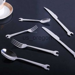 Dinnerware Sets Creative Wrench Shape Fork Spoon Stainless Steel Steak Knife Dinner Tableware Dessert Forks Tea Coffee Spoon Home Party Supplies x0703