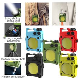 Portable Mini LED Working Light 3 Modes USB Flashlight Multifunctional COB Keychain Light Strong Magnetic Emergency Repair Tool