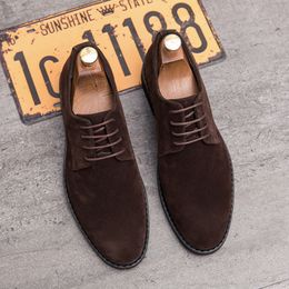 Minimal Business Attire Matte Men's Leather Shoes With Lace-up Round Toe Solid Colour Shoes Lightweight casual Shoes