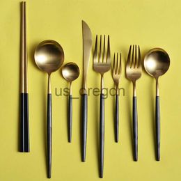 Dinnerware Sets 2019 Stainless Steel Black Gold Cutlery Set Fork Spoon Knife Christmas Dinnerware Set for Wedding Gift tableware set x0703
