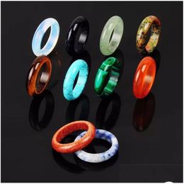 Solitaire Ring Width 6Mm Natural Crystal Stone Opal Colorf Agates Set For Women Men Jewellery Drop Delivery Dh4Lg