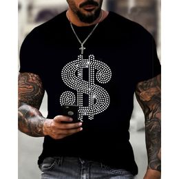 Men's T-Shirts Mens Quality Fashion T-Shirts Casual Street Short Sleeve Dollar Sign Drill Men Clothes Tee Tops O-Neck Tshirt Y2K 230701