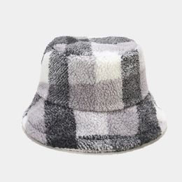 Autumn Winter Polyester Plaid Warm Thicken Bucket Hat Fisherman Hat Outdoor Travel Cap For Girl And Women 199