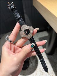 Fashion Wrist Watch Women Crystal Flower Style Luxury Leather Strap Quartz Watch Montre De Luxe Gifts F1 5473