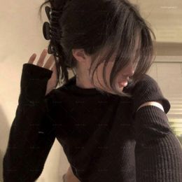 Women's Sweaters Harajuku Sweatshirt Vintage Black Long Sleeve Design Knit Sweater Y2k Top Fashion Streetwear T-shirt Tight