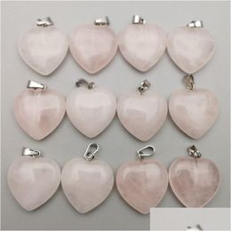 Charms 20Mm Rose Quartz Heart Natural Stone Healing Pendant Diy Necklace Earrings Jewellery Making Drop Delivery Findings Components Dhzws