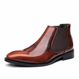 Business Chelsea Ankle Boots for Men High-Top British High-Quality Casual Party Dress Leather Boots Punk Motorcycle Work Shoes