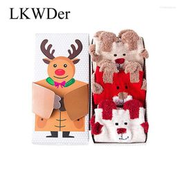 Women Socks 3pairs Cute Cartoon Christmas Santa Claus Elk Funny Winter Warm Cotton Meias Year Gift Box