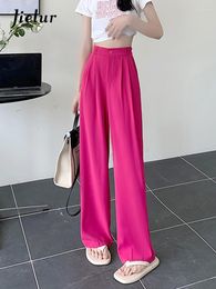 Women's Pants Summer Loose Korean Fashion High Waist Wide Leg Women Simple Rose Red OL Casual Female Trousers S-4XL Size