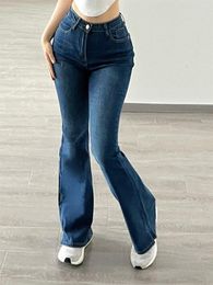 Women's Jeans TVVOVVIN Spicy Girl High Waist Elastic Slim Fit Small Split Micro Flare Women's Tight Hip Wrap Denim Pants DRAS
