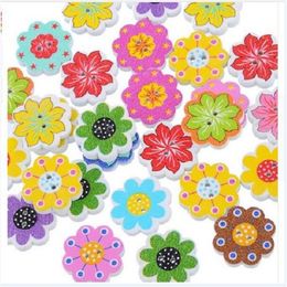 Wooden Buttons colorful 20mm flowers 2 holes for handmade Gift Box Scrapbook Craft Party Decoration DIY favor Sewing Accessories277t