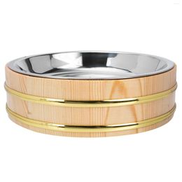 Dinnerware Sets Trays Sushi Round Wooden Creative Container Mixing Bowl 22x22cm Khaki Stainless Steel Bucket Restaurant