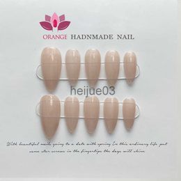 False Nails Handmade Simple Nude Color Press on Nail French Almond Manicure Full Cover Fake Nails With Glue Wearable Finger Nails For Girls x0703