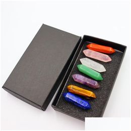 Stone 7 Chakra Box Set Reiki Natural Crystal Stones Polishing Amethyst Rose Quartz Yoga Energy Bead Healing Decoration 8X32Mm Drop D Dhl5T