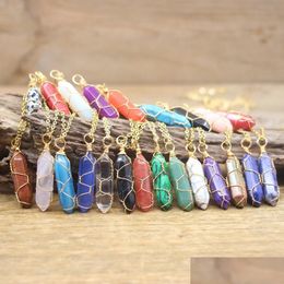 Pendant Necklaces Mticolor Natural Crystal Necklace Wire Wrap Rose Quartz Point Hexagonal Pendum Gems Chakra Pendo Jewelry Drop Deli Dh0Xk