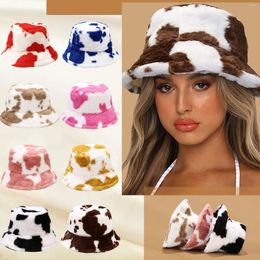 Berets Leopard Print Bucket Hat Fuzzy For Women Basin Cap Winter Warm Men Thick Printed Baby Boy