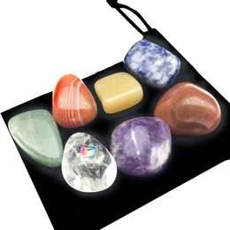 Stone Irregar Seven Chakra Energy Combination Set Natural Healing Crystal Gemstone Ornaments Decoration Gifts Bag For Children Drop Dh4Zx