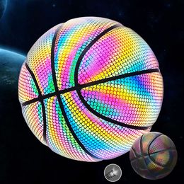 Balls Basketball Holographic Glowing Reflective Durable Basketball Luminous Glow Basketballs For Indoor Outdoor Night Game Gifts Toys 230703