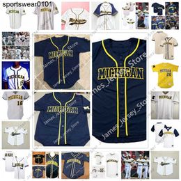 College Baseball Wears Custom Ed Michigan Woerines Baseball Jersey 18 Jordo Rogers 19 Logan Wood 20 Willie Weiss 21 John Torroella Tito