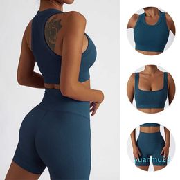 INS Seamless Knitted Thread Yoga Suit Set Outdoor Running Sports Fitness Women's Yoga Suit