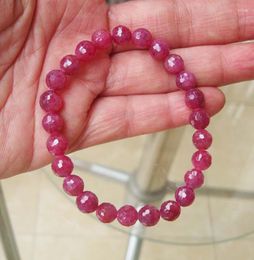 Loose Gemstones Natural Ruby Faceted Round 7mm Beads Stretch Bracelet Women Jewellery