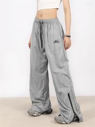 Women's Pants QWEEK Y2K Streetwear Grey Cargo Women 90s Vintage Quick Dry Navy Blue Trousers Oversized Hip Hop Gorpcore Baggy Sweatpants