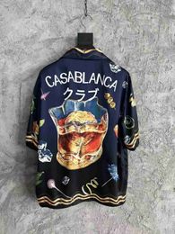 Casa Designer Fashion Clothing Shirts Tracksuits Casablanca Roman Column Printed Silk Unisex Sicilian Flower Holiday Short Sleeve Shirt