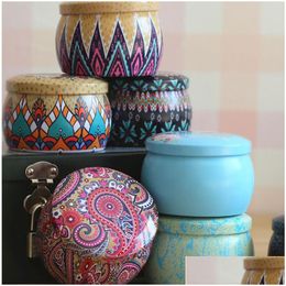 Other Event Party Supplies Round Shape Tea Gift Box Ethnic Style Flower Tinplate Storage Stationery Candy Women Jewellery Organiser Dhopu