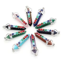 Charms Natural Stone 7 Chakra Rhinestone Rose Quartz Healing Reiki Crystal Point Pillar Pendant Finding For Diy Necklaces Women Fash Dhi6F