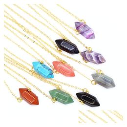 Pendant Necklaces Natural Crystal Gold Fluorite Hexagonal Column Necklac Mineral Healing Stone For Men Women Jewellery Gift Drop Deliv Dhoww