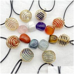 Pendant Necklaces Natural Crystal Stone Spring Ball Irregar Amethyst Rose Quartz Agate Charms Necklace Mix Jewellery Making Drop Deliv Dhmcd