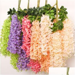 Decorative Flowers Wreaths 12Pcs/Set 110Cm Artificial Silk Wisteria Vine Hanging Flower Wedding Party Garden Outdoor Greenery Offi Dhx4Z