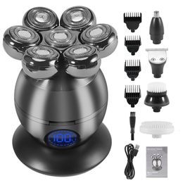 Electric Shavers 5 In 1 7D Rechargeable Bald Head Shavers Kit for Men USB LED Display Electric Razor Heads Beard Ear Nose Hair Trimmer 230701