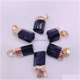 Charms Fashion Gold Natural Black Tourmaline Stone Healing Reiki Irregar Energy Chakra Pendants Wholesale Drop Delivery Jewelry Find Dhmlk