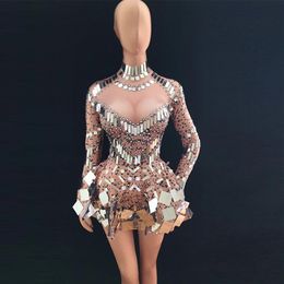 Sequins Rhinestone Party Dress Sexy Nightclub Crystals Stage Costumes Women Dj Singer Prom Performance Dress2352