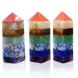 Stone 7 Chakra Reiki Art Craft Natural Crystal Hexagon Prism Polishing Quartz Yoga Energy Bead Healing Decoration 22X49Mm Drop Deliv Dhqrw