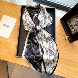 Scarves 2022 Brand Design Satin Silk Skinny Scarf for Women Luxury Hair Bands Neck Tie Handle Wrap Office Lady Headband cessories J230703