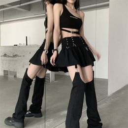 Two Piece Dress Skirts With Trouser Legs Gothic Solid High Waisted ALine Mini Preppy Style Cool Streetwear Fashion 230630