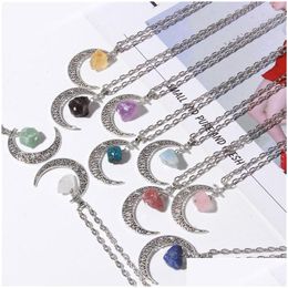 Pendant Necklaces Natural Crystal Rough Stone Necklace Design Versatile Sier Moon Women Gift Drop Delivery Jewellery Pendants Dhuwx