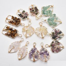 Charms Natural Crystal Stone Beads Wire Wrapped For Jewellery Making Tree Of Life Chakra Reiki Healing Amethyst Green Aventurine Penda Dhwjl