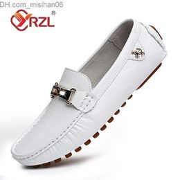 Dress Shoes Dress Shoes YRZL Loafers Men Handmade Leather Casual Driving Flats Slip-on Moccasins Boat Black/White/Blue Plus Size 37-48 Z230705