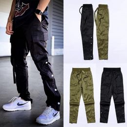 Pants Men's Sweat Pants Urban Hip Hop Streetwear Men Joggers Buttons Split Ankle Zipper Trousers European American Style