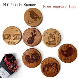 100Pcs/Lot High quality Wooden Round Shape Bottle Opener Coaster Fridge Magnet Decoration Beer Bottle Opener Free engrave logo