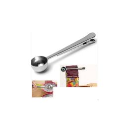 Coffee Tea Tools Cooking 1Cup Tool Stainless Steel Ground Measuring Scoop Spoon With Bag Sealing Clip Kitchen Good Helper Drop Del Dhtfd