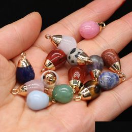 Charms Delicate Waterdrop Natural Stone Chakra Teardrop Shape Pendant Rose Quartz Healing Reiki Crystal Finding Diy Necklaces Women Dhdl2