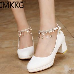 Dress Shoes Dress Shoes White Women Wedding Shoes Crystal Preal Ankle Strap Bridal Shoes Woman Dress Shoes Seay Pumps Sweet Party Shoes Y10342 Z230703